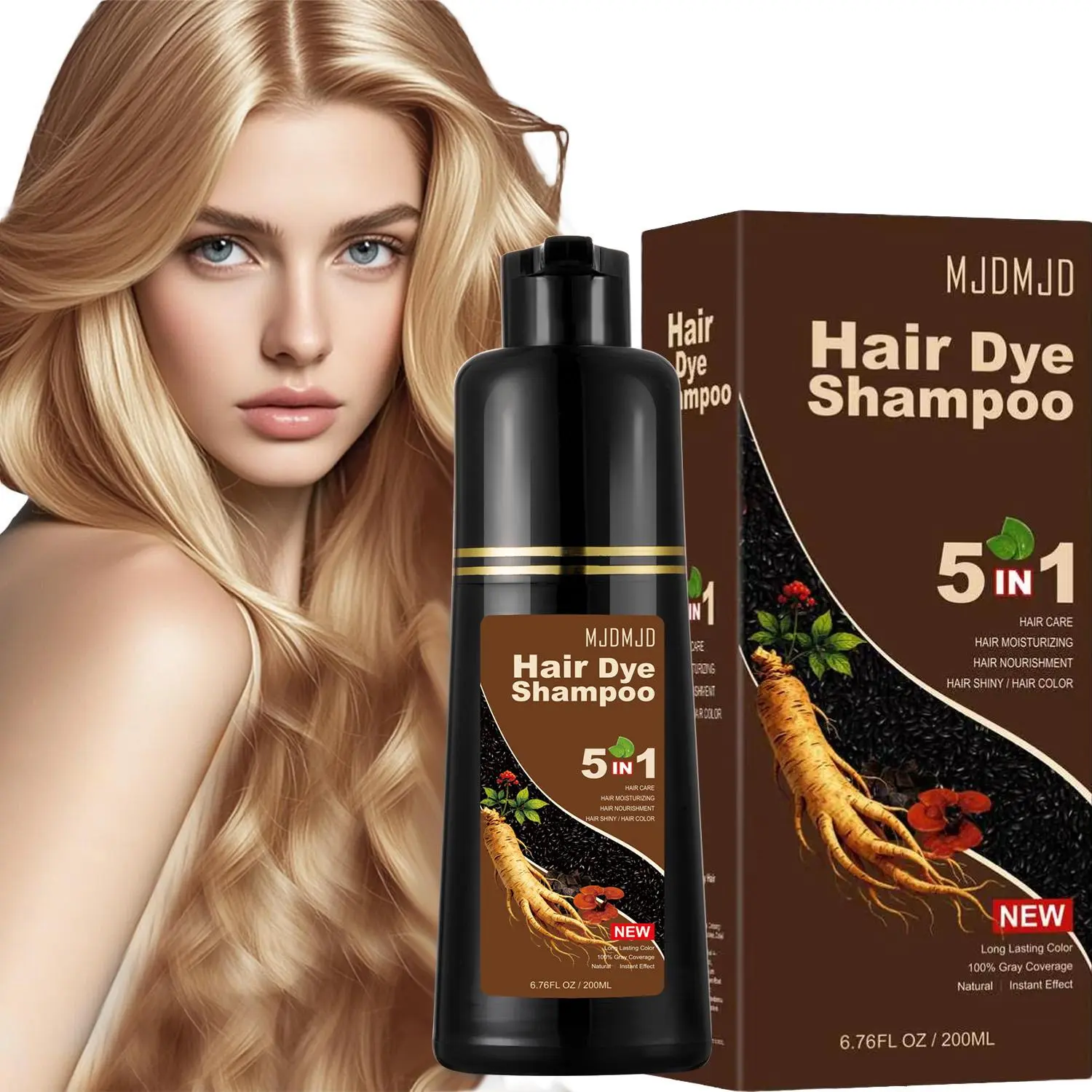 Natural Blonde Brown Hair Dye Shampoo 3 in 1, Hair Instant Dye Shampoo to Cover Gray Hair for Women Men, Brown Shampoo Hair Dye 200ML, Magic Coloring Shampoo for Painting Hair, Shampoo Para Canas