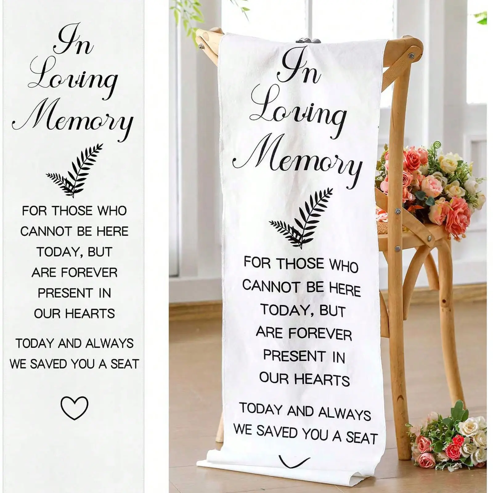 Memorial Wedding Chair Sign, Signage, Decor Signs, Ceremony & Wedding Memorial Marker, Linen Material Decorative Item, Decorative Plaque, 14x49 Inches, Reserved Seat Decoration