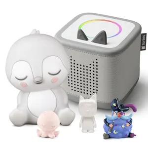 Moon Gray Toniebox 2 Musical Audio Player Bundle with Sleepy Penguin Nightlight, Sleepy Octopus, Capn' Dreambeard and DIY Creative Tonie | For Kids Ages 3+