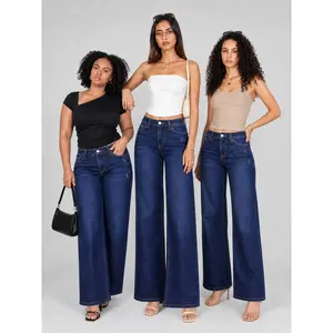 Magic ONESO Mid-low Rise Baggy Jeans Stretchy Wide Leg for Women Distressed Denim Pants Womenswear Bottom 8001 Lady Basic Minimalist Comfortable Denim Tummy Control Curve Hugging Plus Size Regular Size BBL