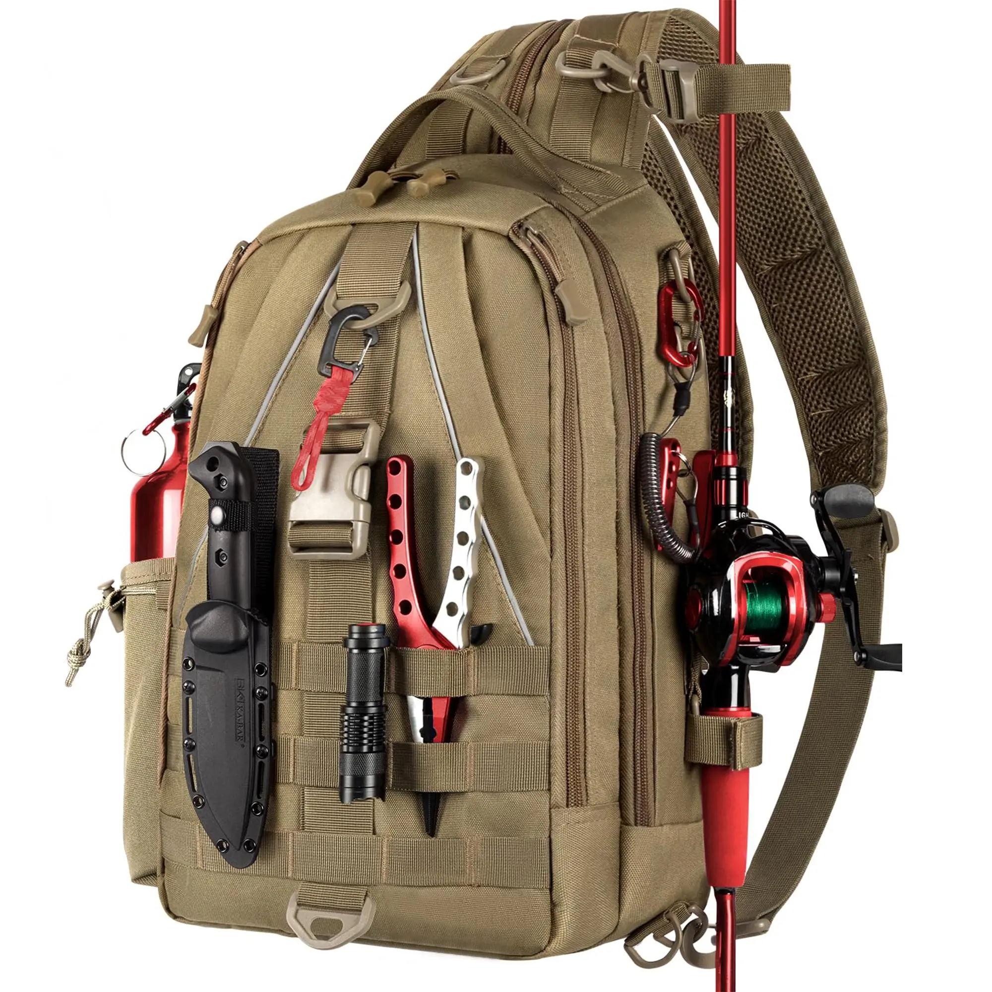Unisex Fishing Tackle Backpack - Lightweight Water-Resistant Fishing Accessory with Rod Holder, Side Pocket, Waist Strap, Zip Closure for Outdoor Shoulder Gear Storage(Accessories not included), Bag, Fishing Backpack