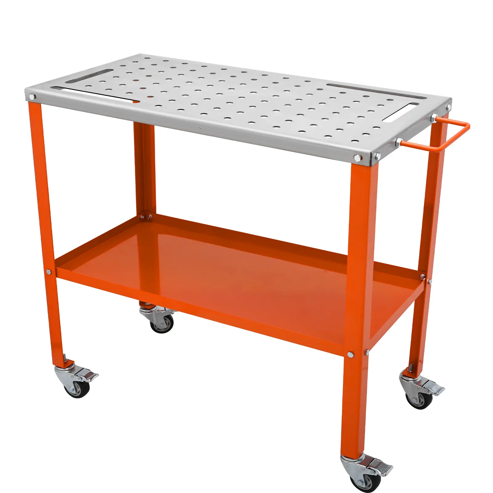 VEVOR Durable Carbon Steel Multifunctional Welded Construction Welding Bench, 36x18 in Rectangle Table with 1200lbs Capacity, Lockable Braking Casters, 4 Tool Slots, 5/8-in Fixture Holes, Tool Tray (Father's Day Gift), Lightweight Metal Table