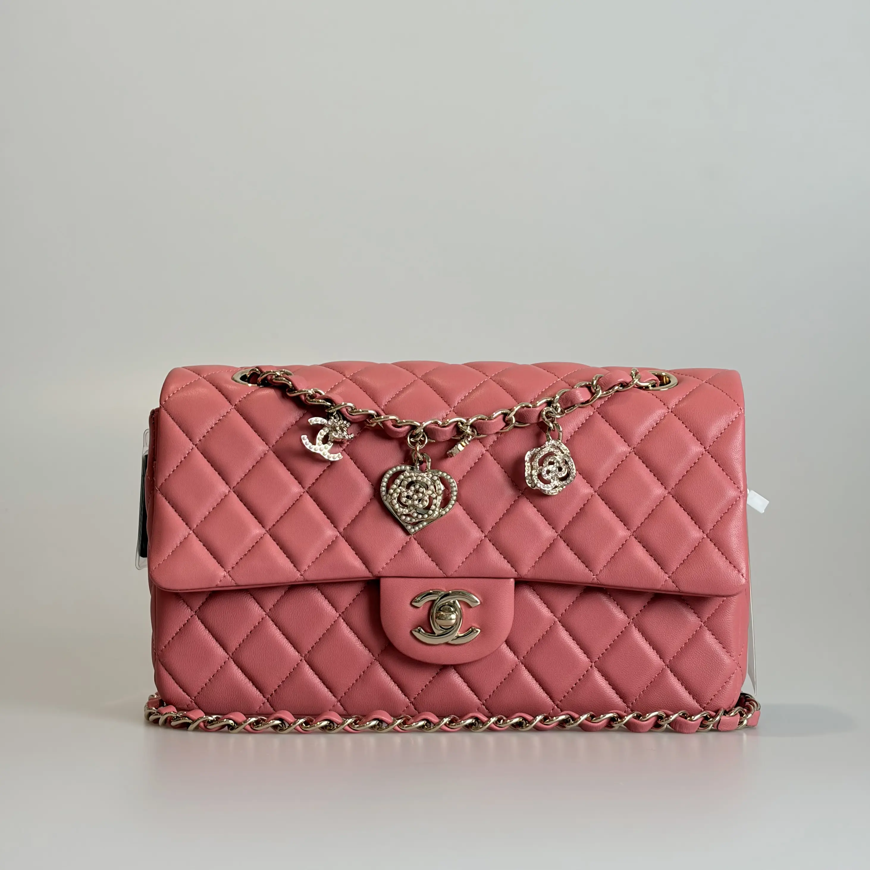 Pre-owned CHANEL Lambskin Crossbody Bag Classic Flap Medium Single Flap Pink Quilted Gold tone Clasp 56782785 Sold As Is / Final Sale