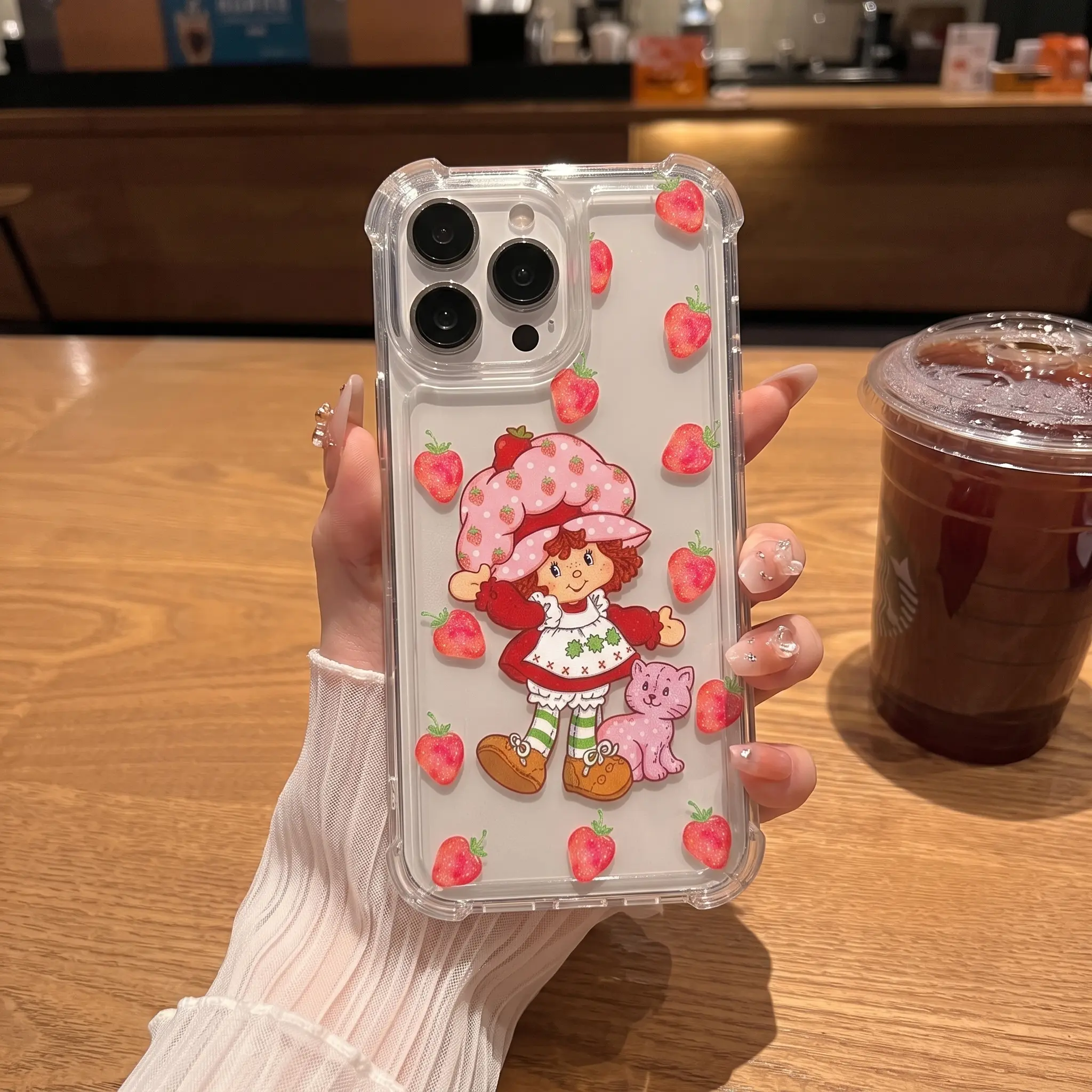 Strawberry Shortcake Doll Phone Case for iPhone 13 14 15 16 17 Pro Max Cute Kawaii Clear TPU Shockproof Aesthetic Protective Cover campingessentials