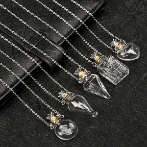 Openable Glaze Vial Pendant Necklace Water Drop Heart Steel Chain Keepsake Jewelry Gift Perfume Mini Bottles Jewellery Necklace