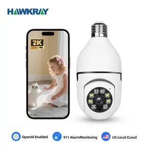 Hawkray AI Camera with One-Key Automatic Alarm 911 Monitoring Face Recognition Mobile Tracking Day Night Full Color Easy Install Surveillance Camera Safety Cord