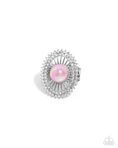 Ornamental Outline - Pink Iridescent Pearl Rhinestone Silver Ring - Paparazzi
