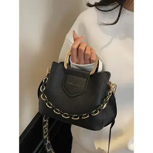 Women's Fashion Chain Strap Decorated Handbag, Casual Solid Color Shoulder Bag for Daily Used, Trendy Versatile High-quality Daily Commuting Bag, Crossbody Chain Bag