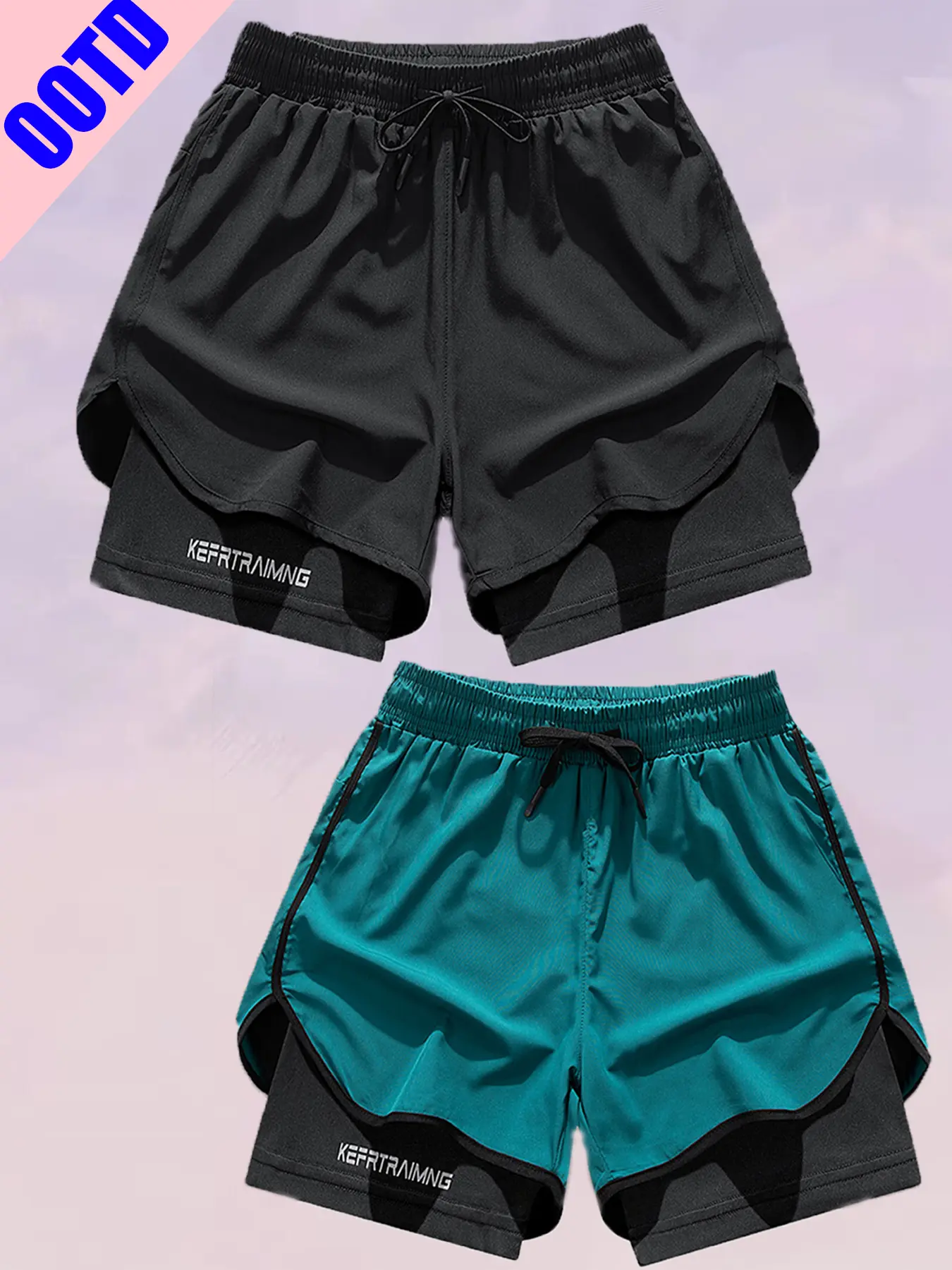 Men's 2-Tone Stretch Shorts, 2-in-1 Layered Design with Pockets, Lightweight Quick-Dry Fabric for Running and Training, 2-Tone Men's Shorts