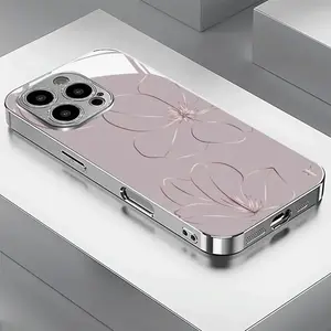 Iphone17 Model New Simple Pink Line Pattern New Silver Electroplated Phone Case for iPhone 16/16 plus/16 Pro/16 Pro Max/15/15 plus/15 Pro/15 Pro Max/14/14 plus Fashion High-End protective Sleeve