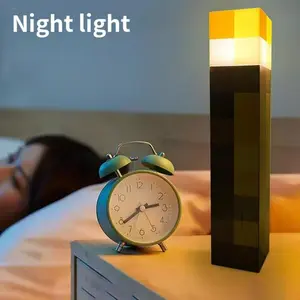 Upgraded Light-up Wall Torch Pixel Brownstone USB Pluggable Night Lamp Hand Held or Wall Mount Lighting Torch for Gaming Halloween Decor