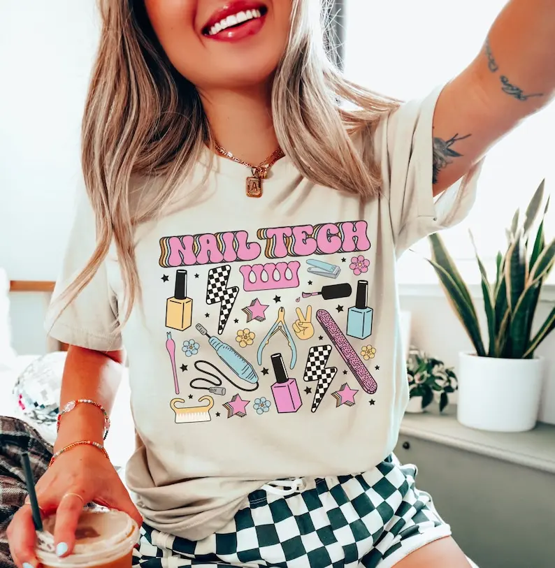 Retro Nail Tech Shirt, Nail Artist Tshirt, Nail Technician Gifts, Gift for Nail Artist, Cosmetologist Graduation Tee, Manicurist Tshirt