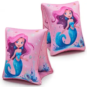 Arm Floaties for Kids, 2 Pack Inflatable Pool Floaties, Soft Fabric-Covered Arm Bands for Toddlers 3-5-6-12 Years,  Swimming Floater Sleeves for Children, Pink