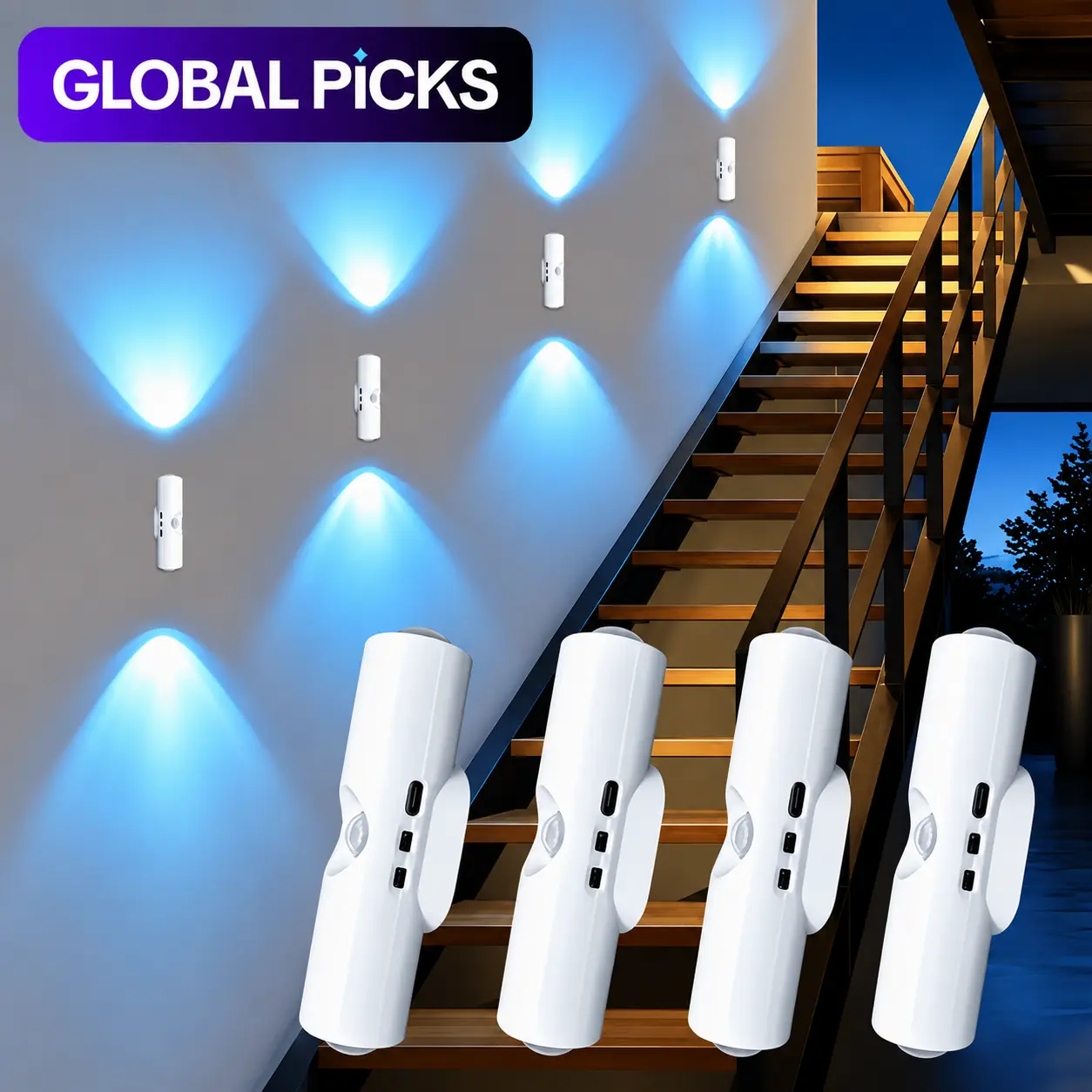 RGB Gradient Mini Auto Motion Sensor LED Night Lights - 500mAh Rechargeable ABS Plastic Dimmable Magnetic Stick-On USB Wall Lamps, Compact, Ambient Glow, Long Battery Life, Box Packed for Bedroom, Stairs, Festive Decorations, Led Lights