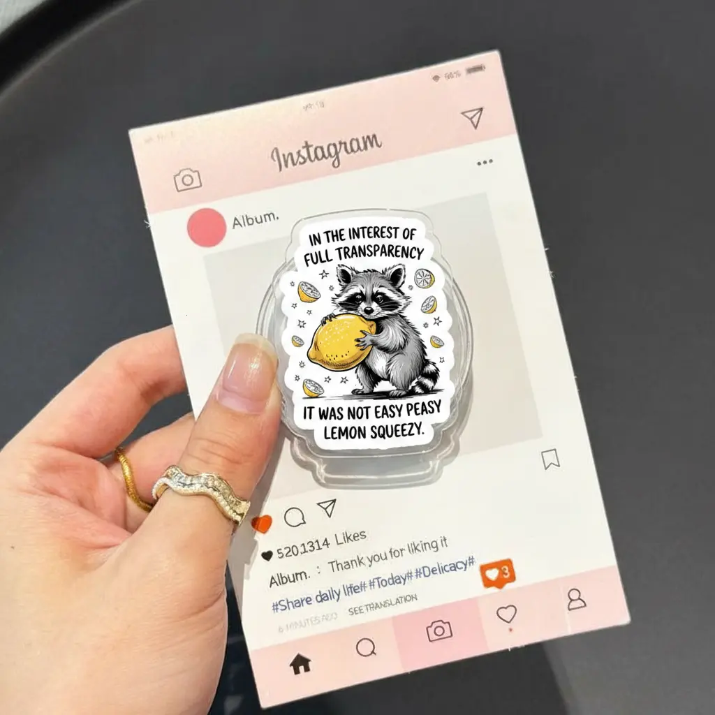 Funny Raccoon & Lemon MagSafe Grip – Sarcastic Quote Magnetic Phone Holder – Cute Meme Phone Accessory