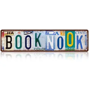 Vintage Book Nook Wall Decor Street Signs Bookshelf Metal Tin Signs 16 x 4 Inches Gift for Book Lover Reader Bookworm Book Room