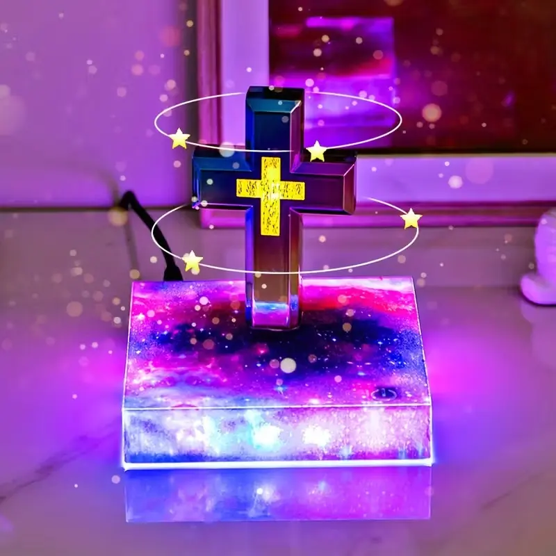 Jesue Cross night light magnetic levitating cross lamp 360° rotating floating desk lamp,Christian Bible Table Lamp, Prayer Room Religious Decor Ornament,Perfect unique gift for Christians