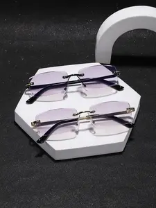 Men's Classic Frameless Square Metal Glasses, Anti-Fatigue Anti-Glare Flat Lenses, Lightweight Comfortable for Work Commute, Anti Blue Glasses