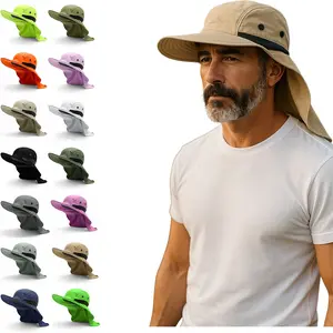 Boonie Mens Sun Hat Wide Brim Neck Cover Adjustable Bucket Hats Safari Garden