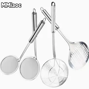 4pcs  Large Stainless Steel Colander Skimmer- Durable Kitchen Strainer for Frying, Hot Pot, Cooking, and Baking- Easy Draining, Heat Resistant, and Dishwasher Safe- Perfect for Restaurant and Home Use Father's Day Gifts, Oil, Utensils mini