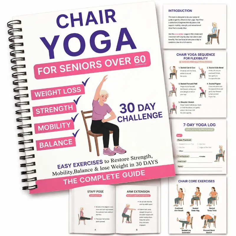 30 Day Chair Yoga Guide, Gentle Elderly Fitness Book for Seniors Over 60, Improve Strength Balance & Flexibility, Easy Home Sitting Workout Exercise Handbook, Yoga Poses For Seniors, Yoga Challenges