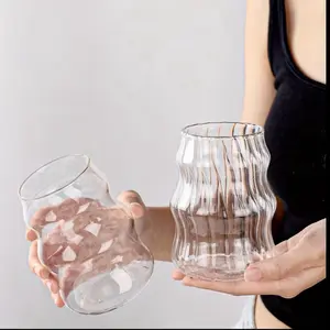 Modern Wavy Glass Drinking Cup Set of 2 Creative Transparent Water Glasses for Drinkware and Mug