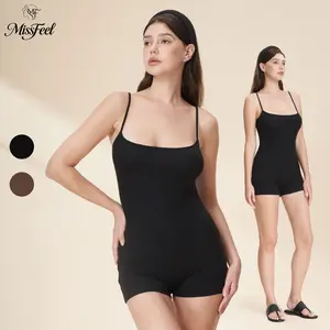 MissFeel Lyocell Ribbed Scoop Neck Adjustable Strap Shapewear Romper Women's Clothes summer wins Loungewear Bodysuit Womenswear Overalls jumpsuit dress