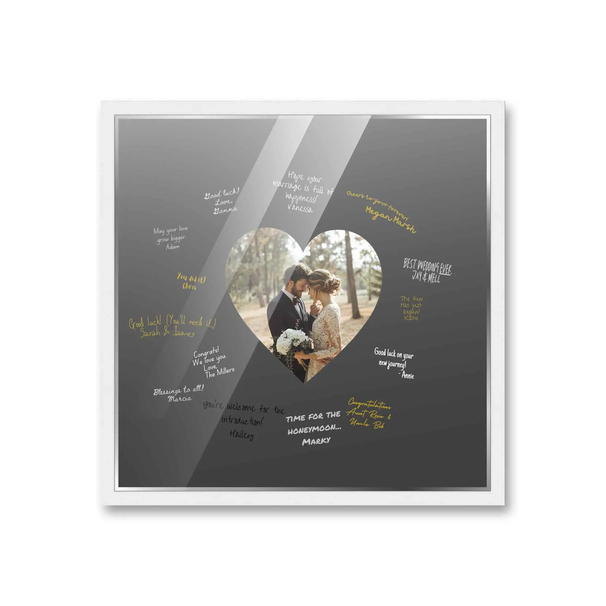 20x20 White Autograph & Signature Frame with Black Heart Photo Mat for 6x6 Picture - Includes Pens, UV Acrylic, Foamboard
