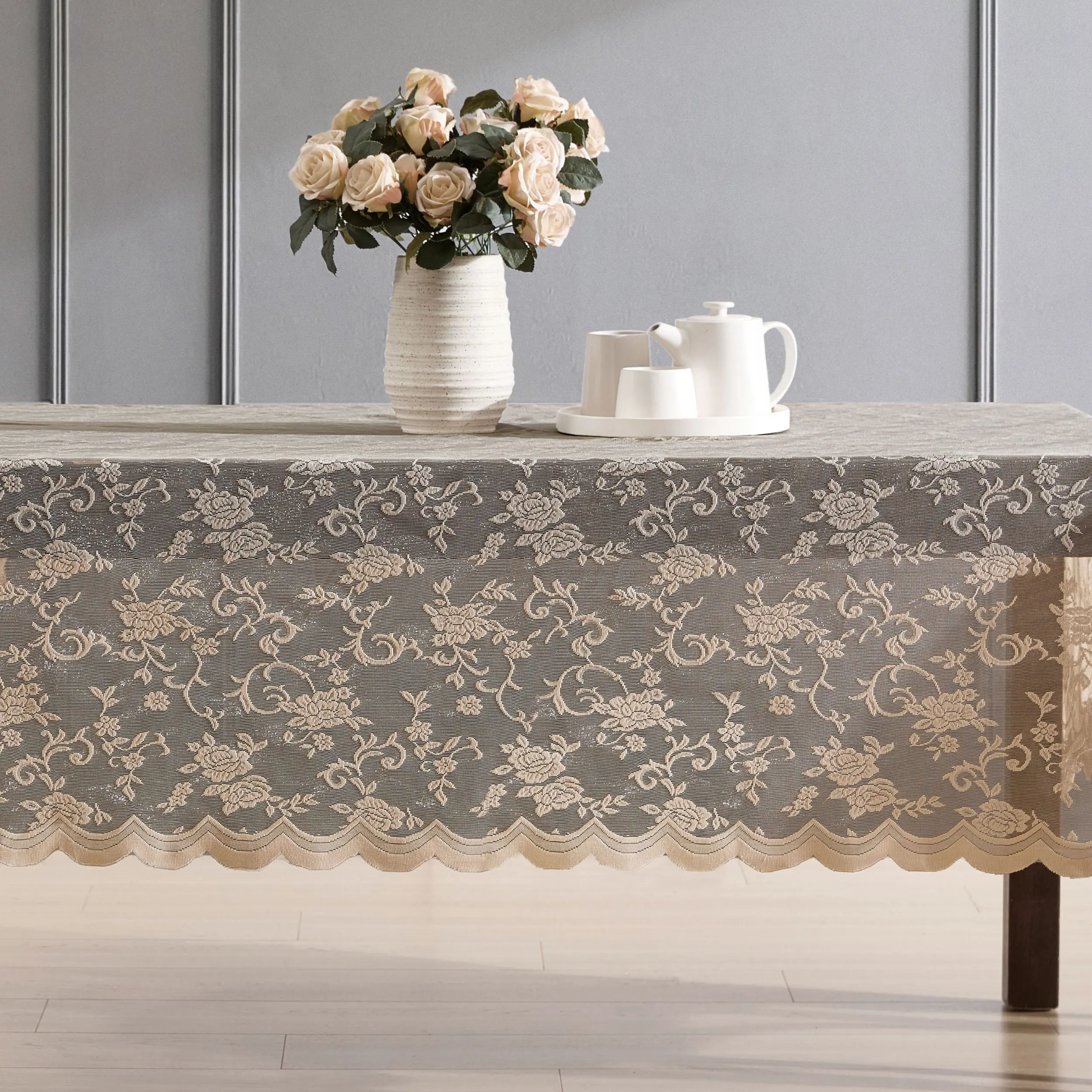 Lowes - Harper Floral Lace Fabric Scalloped Tablecloth