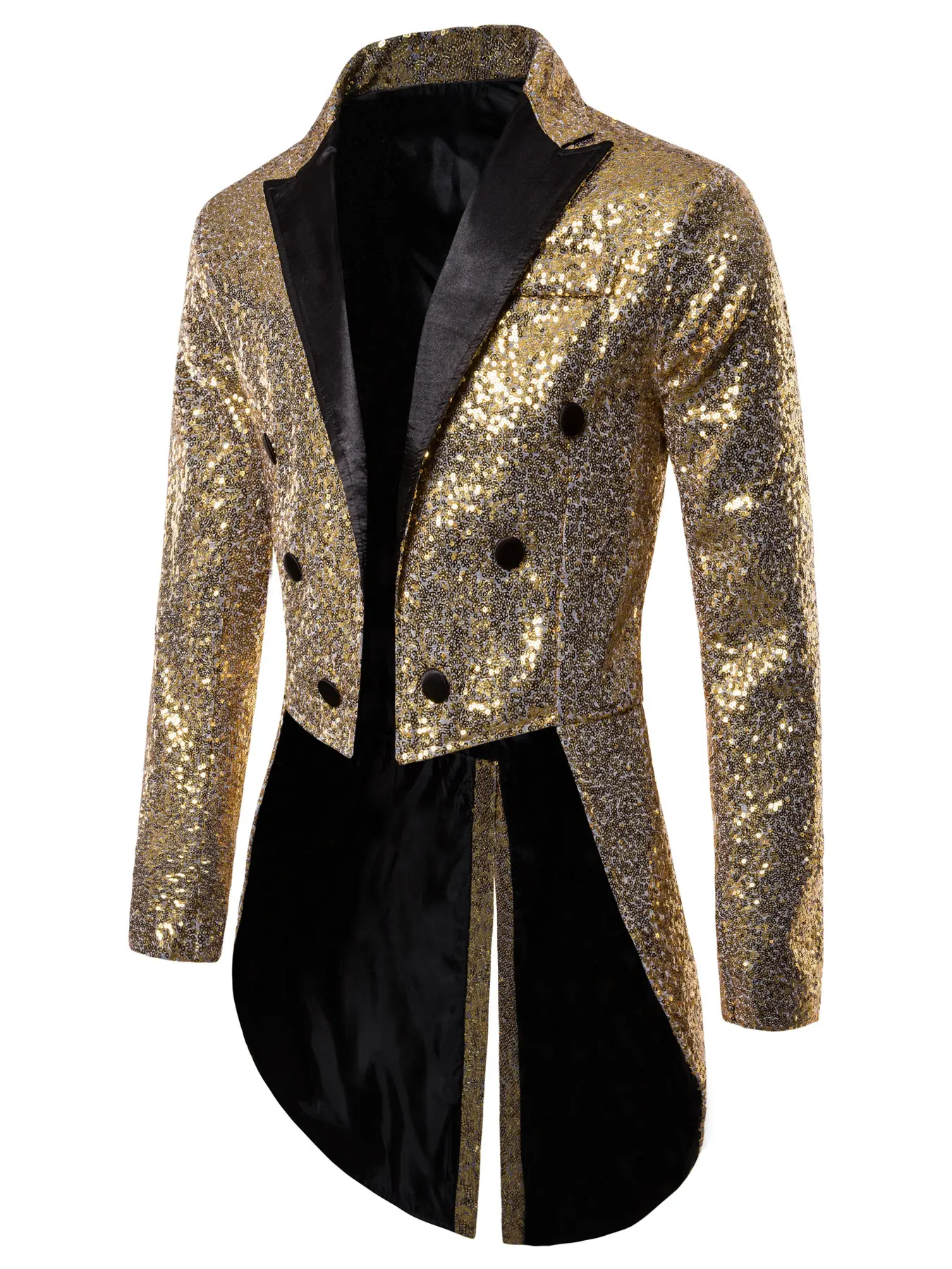 Men's Sequined Tailcoat, Shiny Round Sequins Long Tailcoat, Perfect for Wedding Banquet Stage Performance Band Show Holiday Celebration