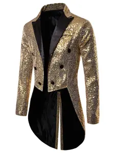 Men's Sequined Tailcoat, Shiny Round Sequins Long Tailcoat, Perfect for Wedding Banquet Stage Performance Band Show Holiday Celebration