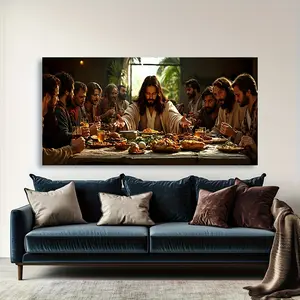 1 Framed Canvas Art - The Last Supper Wall Decor, Modern Abstract Religious Painting, Vintage & Contemporary Design, Large Size Living Room Bedroom Office Wall Painting - Made in the USA, Ready to Hang, 2D Flat Artwork