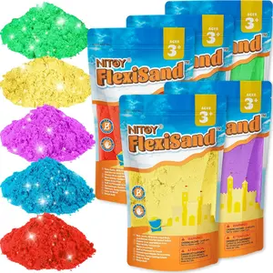 Value Pack 11lbs of 5 Colored Moldable Self-Sticking Sand,Never Dries Out - Fun for Kids Bulk Refill for Sensory Sand Box Toys,Ideal for Shaping,Squeezing,Scooping,Rolling and Molding