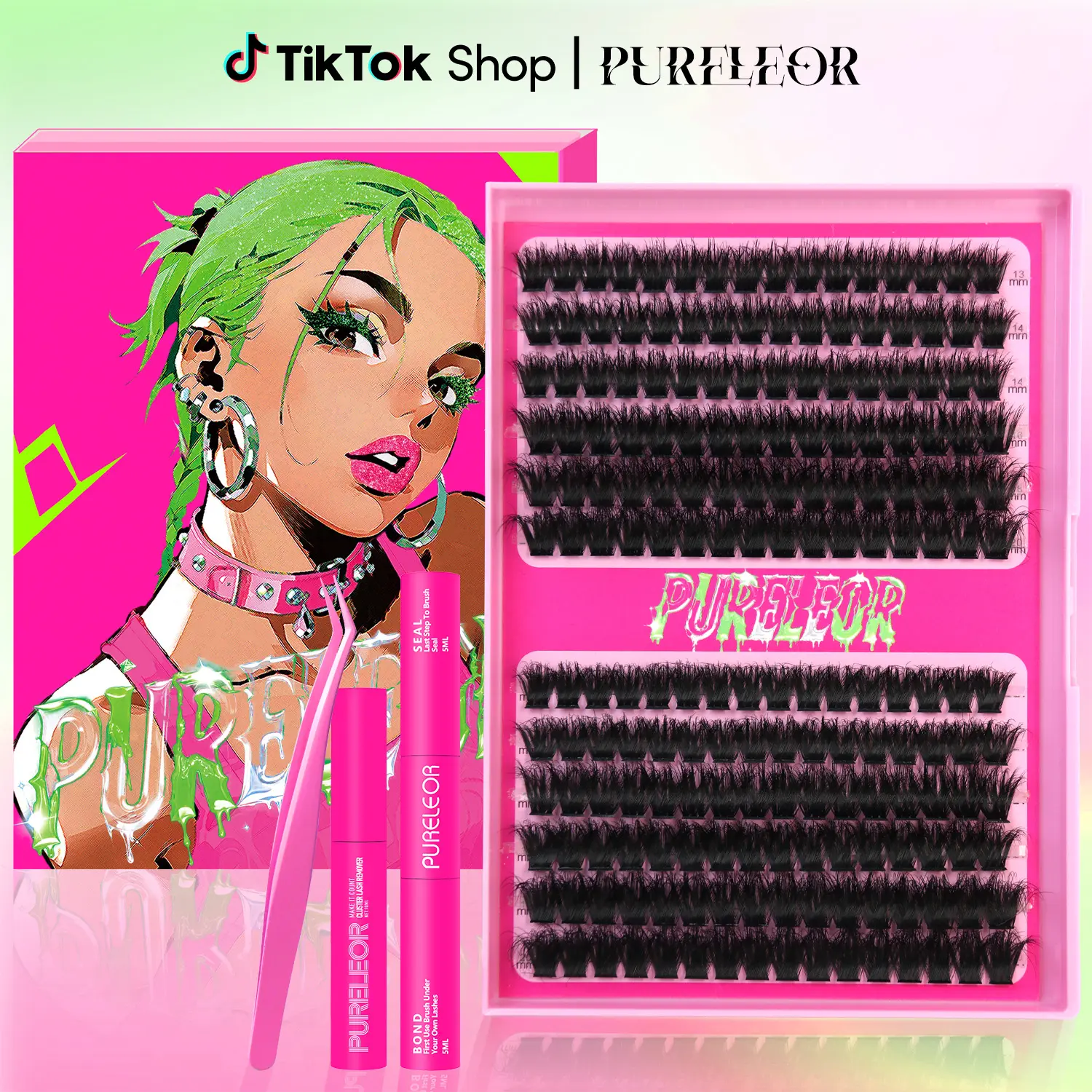 Eyelashes Individual Kit Wispy Cluster Lashes with/without Glue and Remover Tweezers Fluffy-DIY Lash Kit 13-14-16-18-20mm
