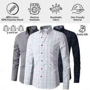 3PCS Men’s Casual Plaid Shirt, Suitable for All Seasons, Can Be Worn as Outerwear or Layered Underneath, Ideal for Business Travel and Everyday Casual Wear st patrick's day