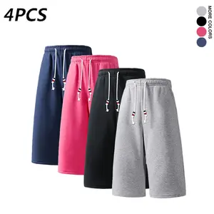 4-Pack Men’s Solid Color 3/4 Length Sweatpants, Casual Loose Fit Drawstring Capri Pants for Everyday Use (Available in 4-pack or 2-pack options)