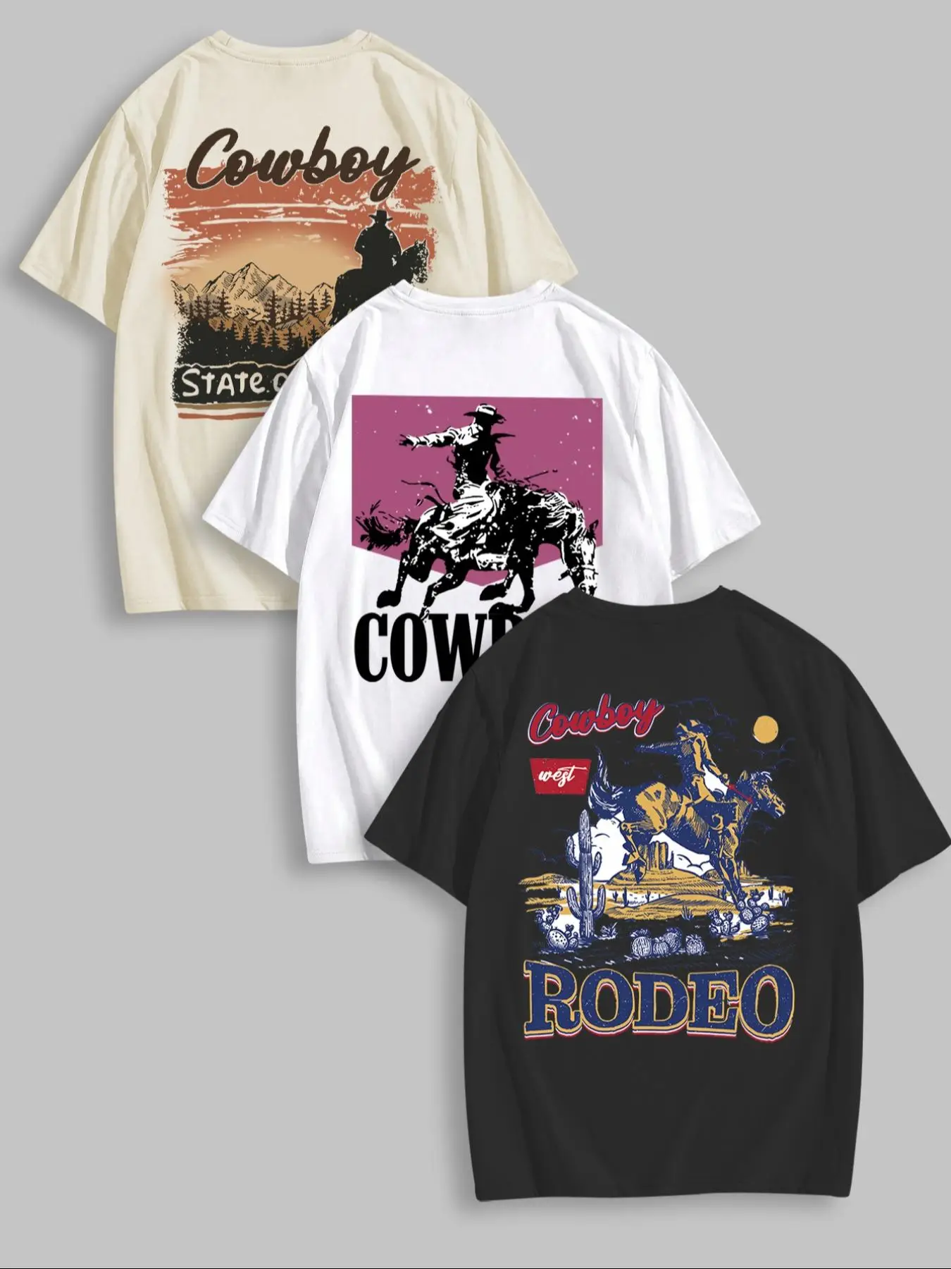Men's Graphic Round Neck Tee, Cowboy Print Short Sleeve T-Shirt for Daily Wear, Casual Comfy Knitting Top for Summer