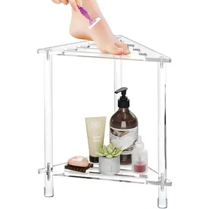 Waterproof Shower Foot Rest for Shaving Legs, 11.8 Inch Acrylic Corner Shower Bench with Storage Rack, Indoor Use