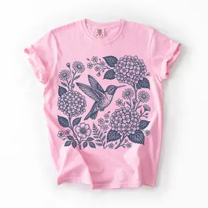 Comfort Colors Hummingbird Floral T-Shirt Vintage Botanical Wildflower Tshirt Cottagecore Garden Tee Nature Clothing Gift For Women
