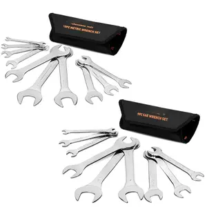 Thin Open End Wrench Set, Bike Wrench Set with Rolling Pouch, 19-Piece SAE & Metric, Stainless Steel, 1/4" to 1-1/16" & 5.5mm to 27mm for Mechanics, Gift, Spring Glow Up