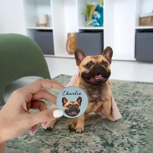 Custom Button Pins with Dog or Cat Vintage Photo and Name Text