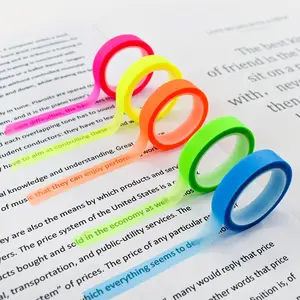 5 rolls of highlighter tape, clear marker stickers, removable macaron fluorescent labels for reading lessons, Multifunctional Stationery, Self Adhesive Stickers