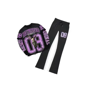 Fields Black/Purple Double Layer T-Shirt/Stacked Baggy Track Pant Set
