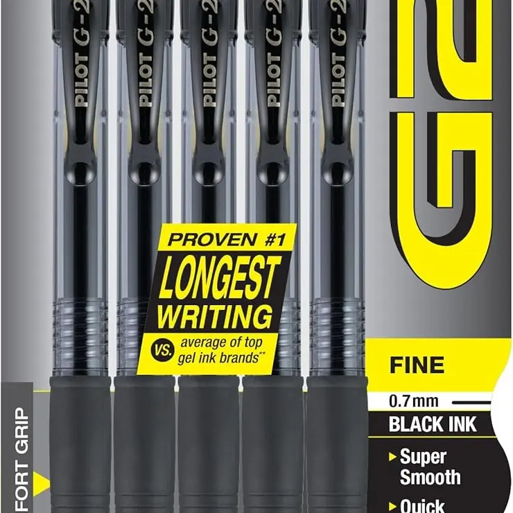 G2 Pens, Premium Refillable and Retractable Rolling Ball Gel Pens, Fine Point, 0.7mm, Black Ink, 5-Pack