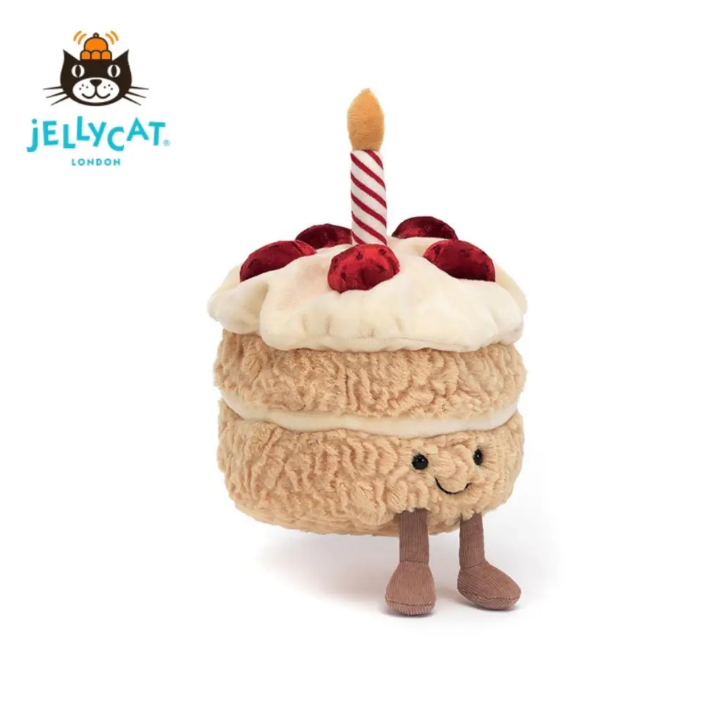 Jellycat Amuseables Birthday Cake Plush - Cute Cream Cake Stuffed Toy with Candle, Soft Dessert Gift for Kids & Collectors