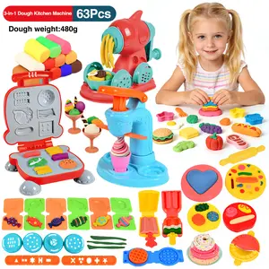 Craftspot 3 in 1 Color Dough Sets for Kids Ages 3-4-8, Dough Tools Accessories Kit, Ice Cream Playset Noodle Hamburger Maker, Pretend Play Kitchen Creations Food Toys Arts Crafts for Toddlers Girls Boys