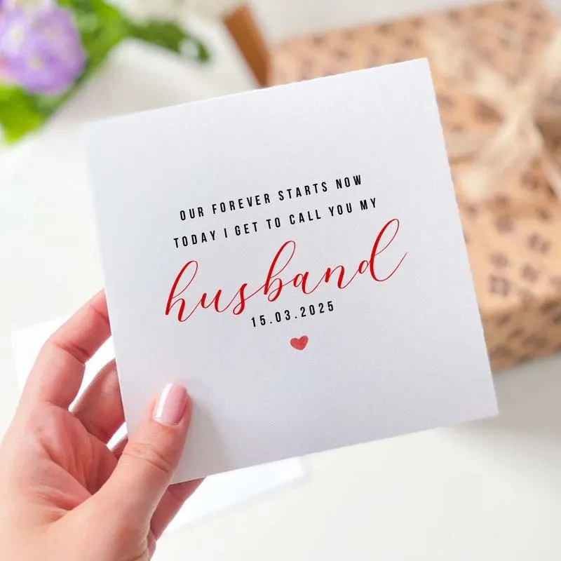 Personalised Wedding Day Card for Husband to Be, Unique Groom Card From Bride with Date, Sentimental Fiancé Gift for Wedding, Greeting Cards