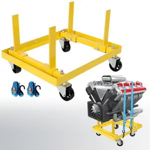 750lbs Rolling Engine Stand - Adjustable Width & Length, 2pcs Buckle Straps Included, Yellow | Heavy Duty Engine Support for Garage, Workshop Repairs