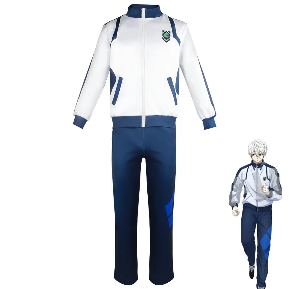 Men's Blue Lock Athletic Soccer Hoodie Jersey Set - Isagi Yoichi/Bachira Meguru Cosplay Costumes, Slim-Fit Zip Sportswear with Stripe Geometric Fabric Sleeves, Men's Special Occasion Wear, Includes Hoodie, Pants, Shorts, Cleats, Soccer Socks, Youth, Moist