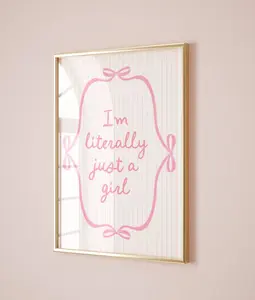 Just A Girl Pink Bows Girly Bedroom Decor Coquette Poster, Trendy Balletcore Romantic Poster